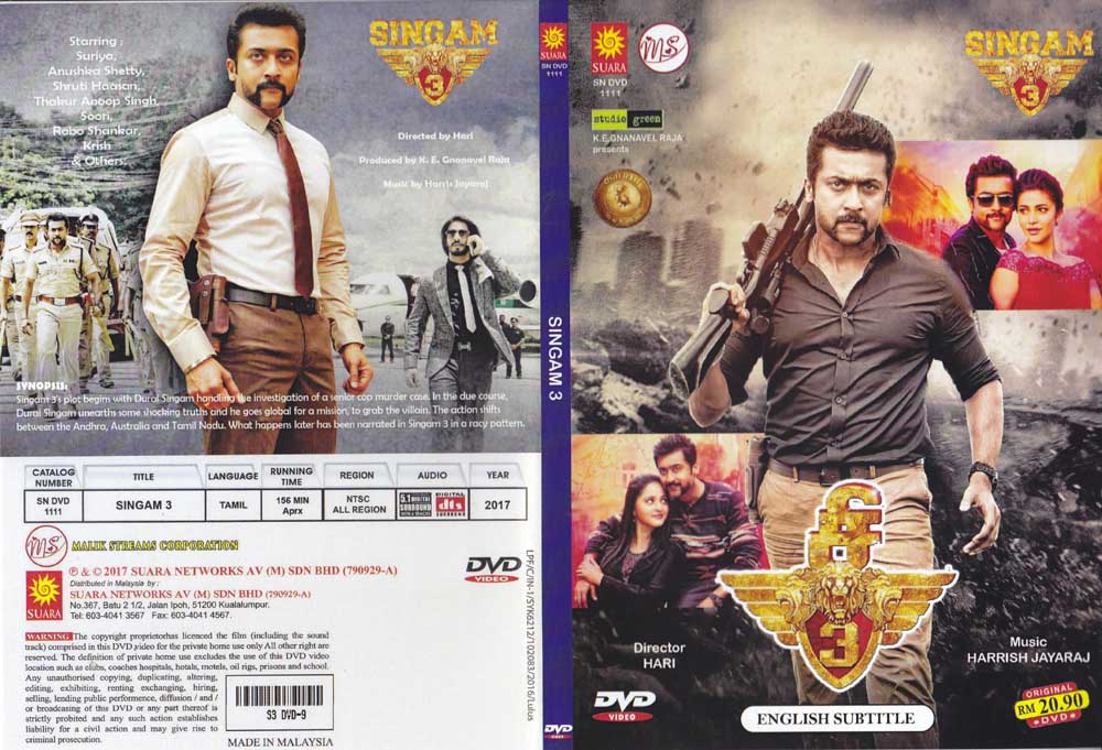 Singham 3 Tamil DVD Original NTSC DVD with English Subtitles